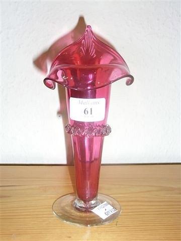 Appraisal: A CRANBERRY GLASS STEM VASE in the form of a