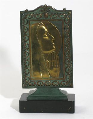 Appraisal: Madonna' a polished and verdi gris bronze plaque cast from