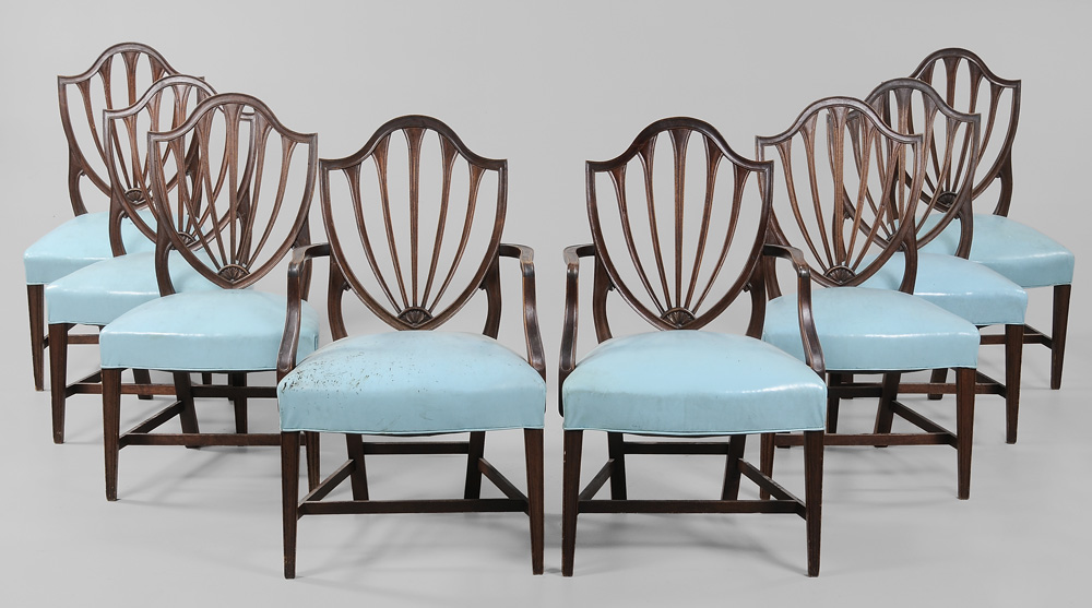 Appraisal: Set of Eight Hepplewhite Style Walnut Shield-Back Dining Chairs American