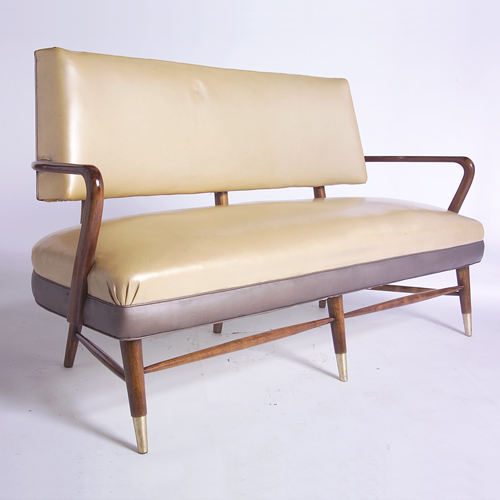 Appraisal: OPEN-ARM SETTEE Upholstered in yellow leather on six tapering legs