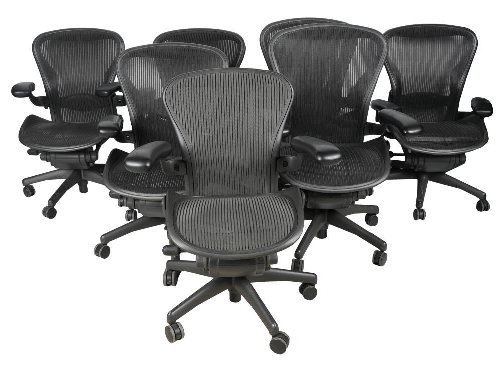 Appraisal: SEVEN HERMAN MILLER AERON OFFICE CHAIRSblack plastic and metal Condition