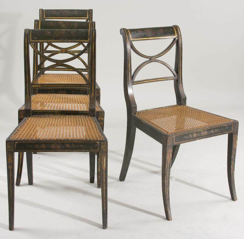 Appraisal: Set of Four Country Paint Decorated Side Chairs American mid