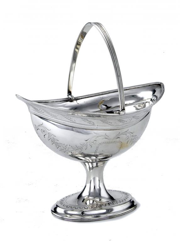 Appraisal: AN IRISH GEORGE III BRIGHT CUT NAVETTE SHAPED SUGAR BASKET