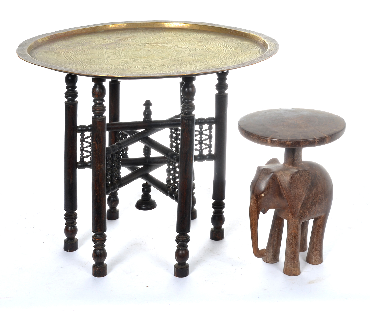 Appraisal: FOLDING ASIAN SIDE TABLE WITH BRASS TOP CMS HIGH AND