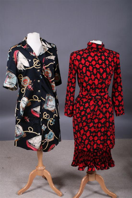 Appraisal: LOUIS F RAUD BLACK AND RED PRINTED DRESS AND A