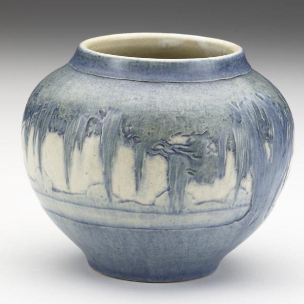 Appraisal: SADIE IRVINENEWCOMB COLLEGETransitional vessel crisply carved with a bayou scene