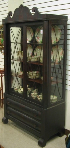 Appraisal: EMPIRE REVIVAL MAHOGANY CHINA DISPLAY CABINET ON CHEST American c