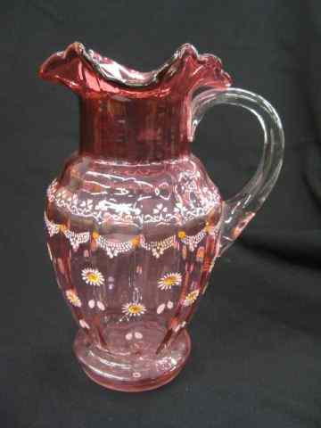 Appraisal: Victorian Enameled Cranberry Art Glass Pitcher '' excellent