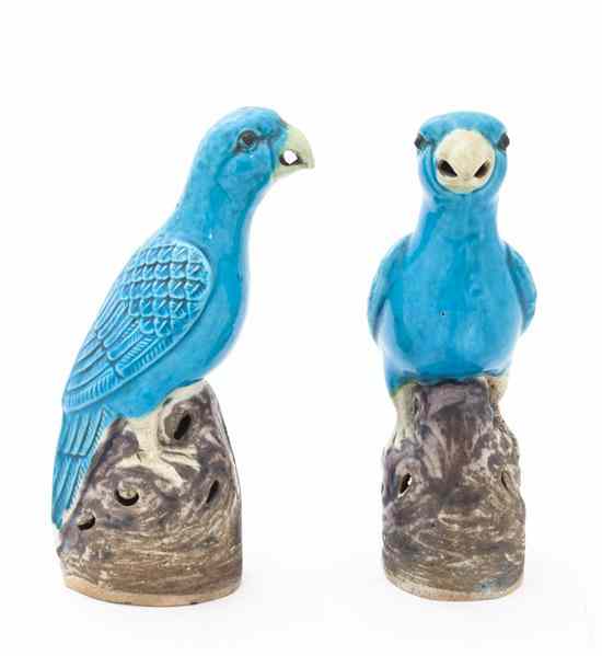 Appraisal: A Pair of Chinese Porcelain Parrots having a peacock blue