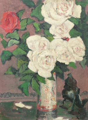 Appraisal: British School mid th century- Floral still life oil on