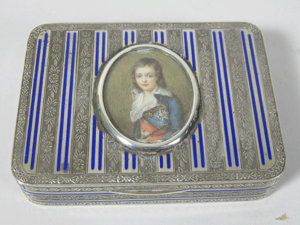 Appraisal: A Continental silver and blue enamel Faberge style rectangular Box