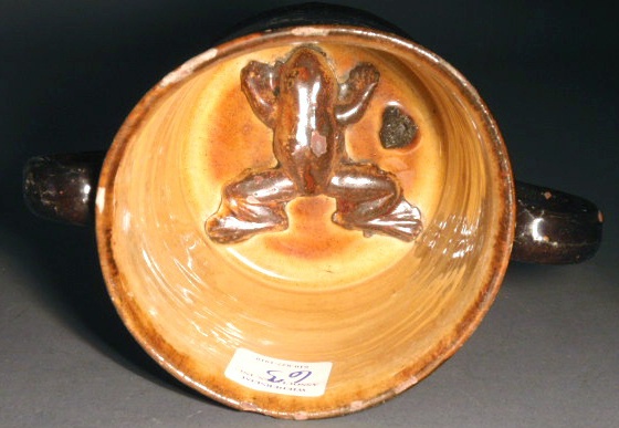 Appraisal: Redware frog mug with brown glaze h x w x