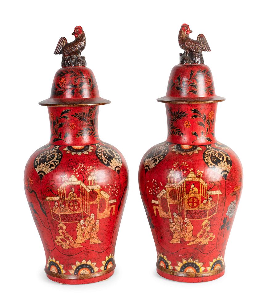 Appraisal: A Pair of Chinese Polychromed Ceramic Covered Jars Height x