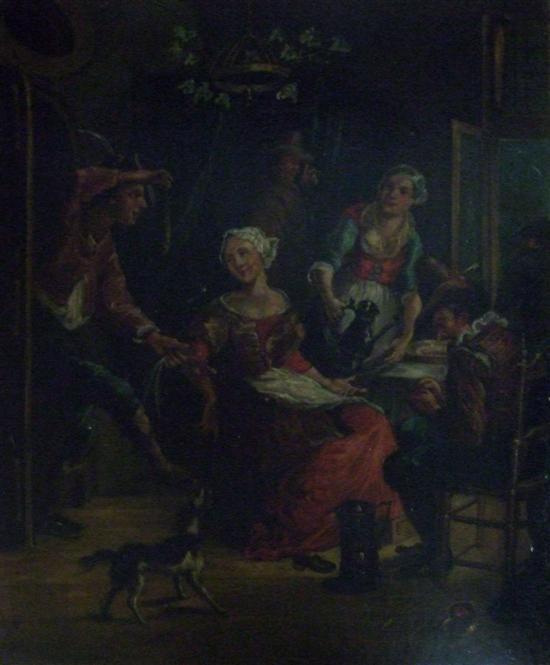 Appraisal: After Hogarth Interior scene oil on board h w in