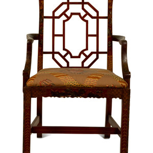 Appraisal: A Chinese Chippendale Style Painted Armchair TH CENTURY Height x