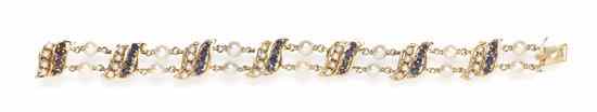 Appraisal: A Karat Yellow Gold Sapphire and Cultured Pearl Bracelet containing