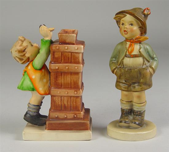 Appraisal: Two Hummel Figurines Little Thrifty mold - trademark tall very