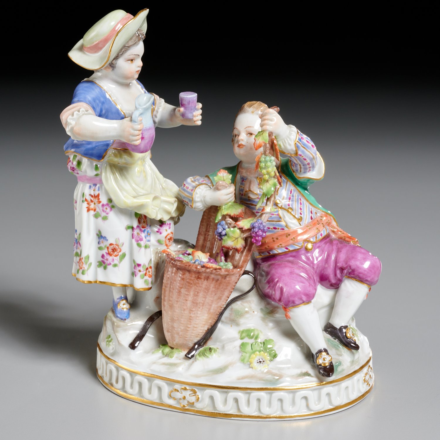 Appraisal: MEISSEN FIGURAL GROUP Late th c couple enjoying a basket