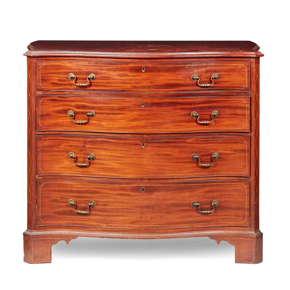 Appraisal: LATE GEORGE III MAHOGANY LINE INLAID SERPENTINE CHEST OF DRAWERS