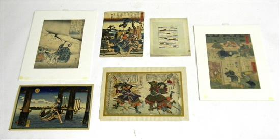 Appraisal: ASIAN Six Japanese woodblock prints all loose some matted three