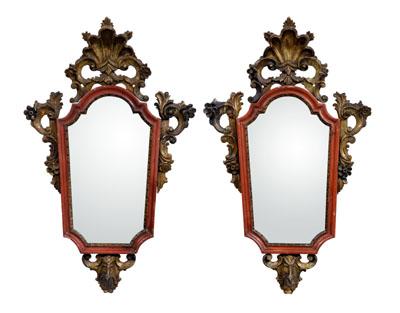 Appraisal: Pair Venetian rococo style mirrors carved and parcel gilt shell