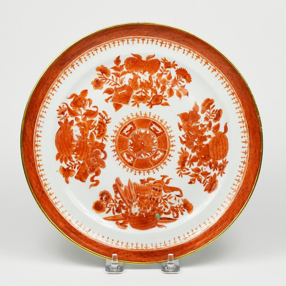 Appraisal: Chinese Export Fitzhugh Ware Orange Porcelain Dish Chinese export orange