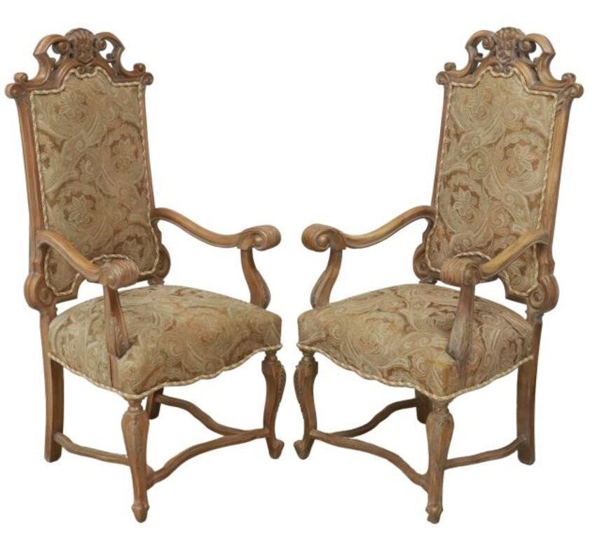 Appraisal: pair Louis XV style walnut highback armchairs th c having