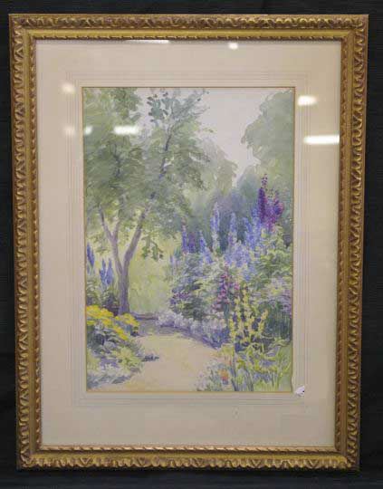 Appraisal: American School th Century Springtime Garden Path watercolor on paper