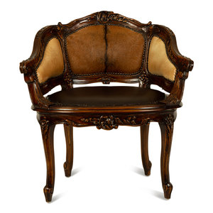 Appraisal: A Louis XV Style Haircalf Leather Upholstered Bergere TH CENTURY