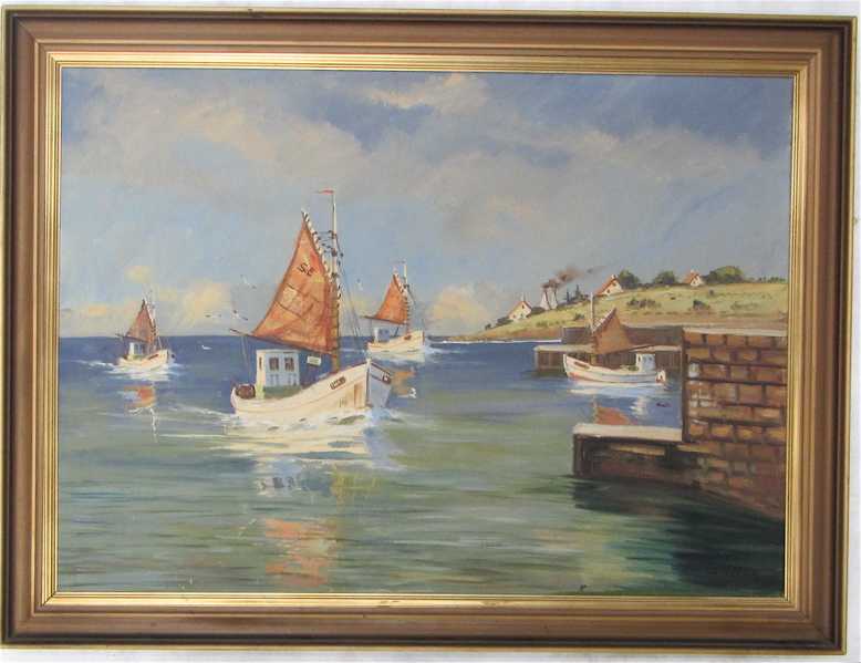 Appraisal: DUTCH MACKEREL BOATS OIL ON CANVAS the sailboats along the