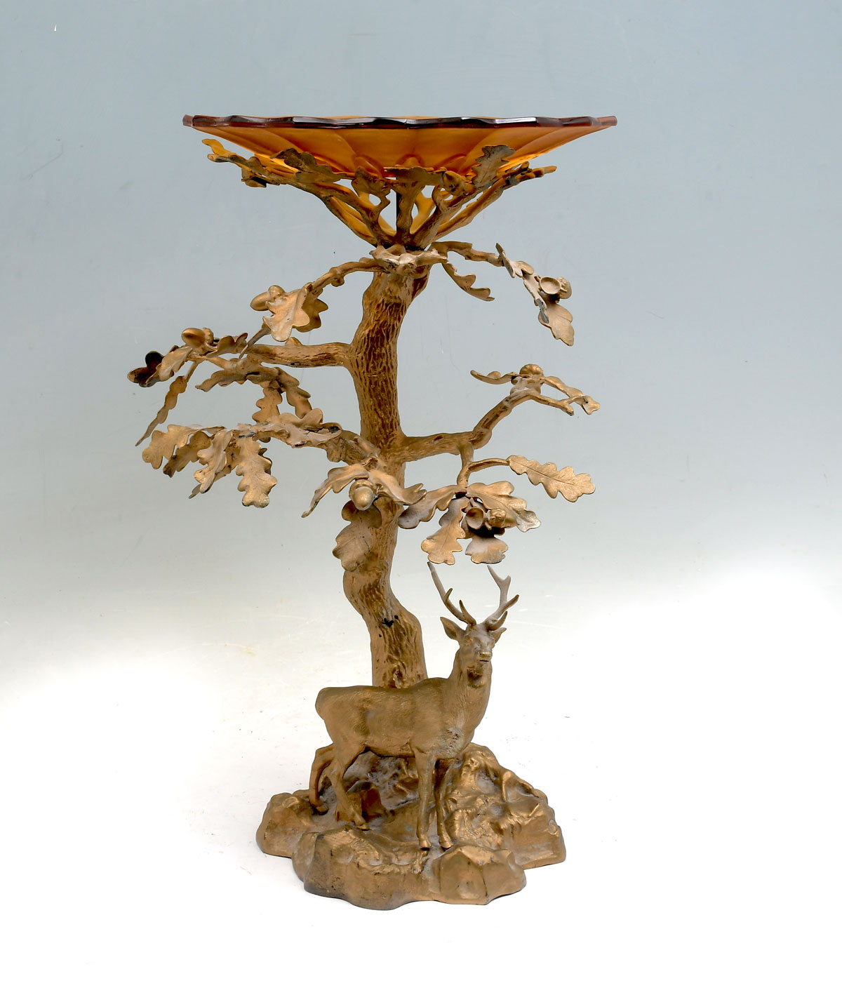 Appraisal: LARGE GERMAN CENTERPIECE BOWL WITH DEER Tall white brass tree