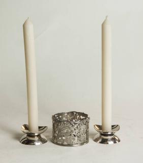 Appraisal: Sterling Silver Wine Coaster together with a pair of Candleholders