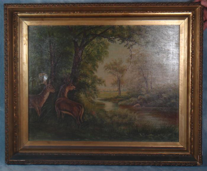 Appraisal: American School - c o c deer in landscape x