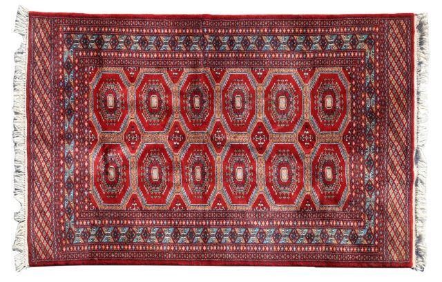 Appraisal: Hand-tied Bokhara rug Pakistan approx ' l ' w Provenance