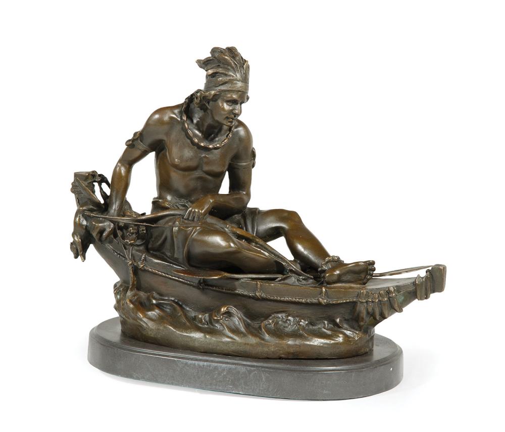 Appraisal: Bronze Figure after Indian Brave in a Canoe by Duchoiselle