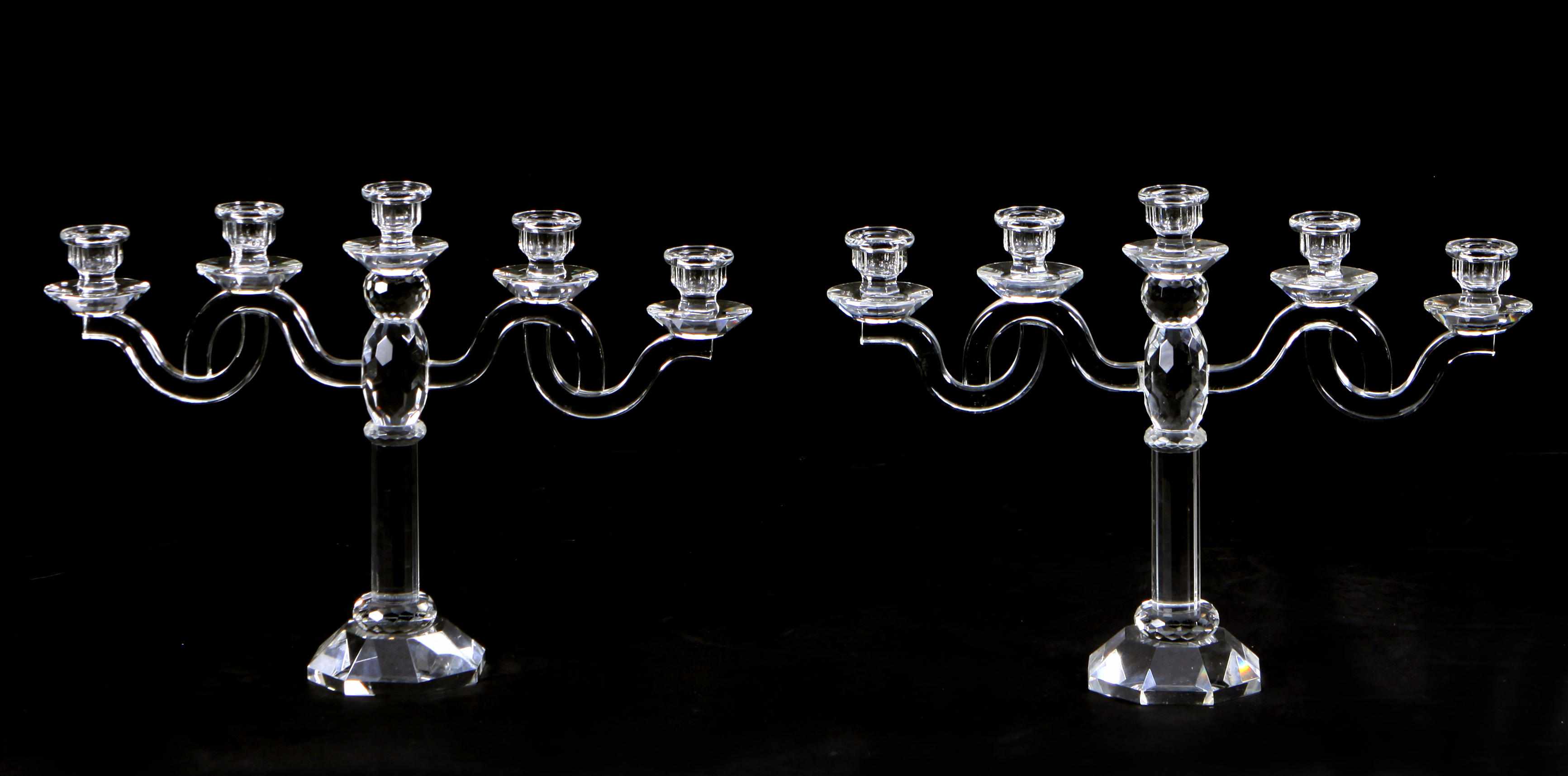 Appraisal: A pair of five light cut glass candelabra height in