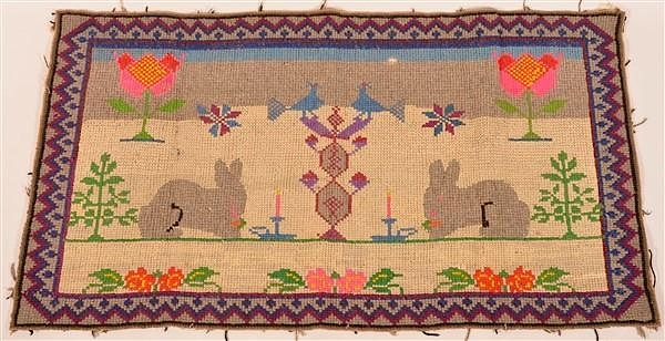 Appraisal: Vintage Cross Stitch and Hooked Rug Vintage Cross Stitch and