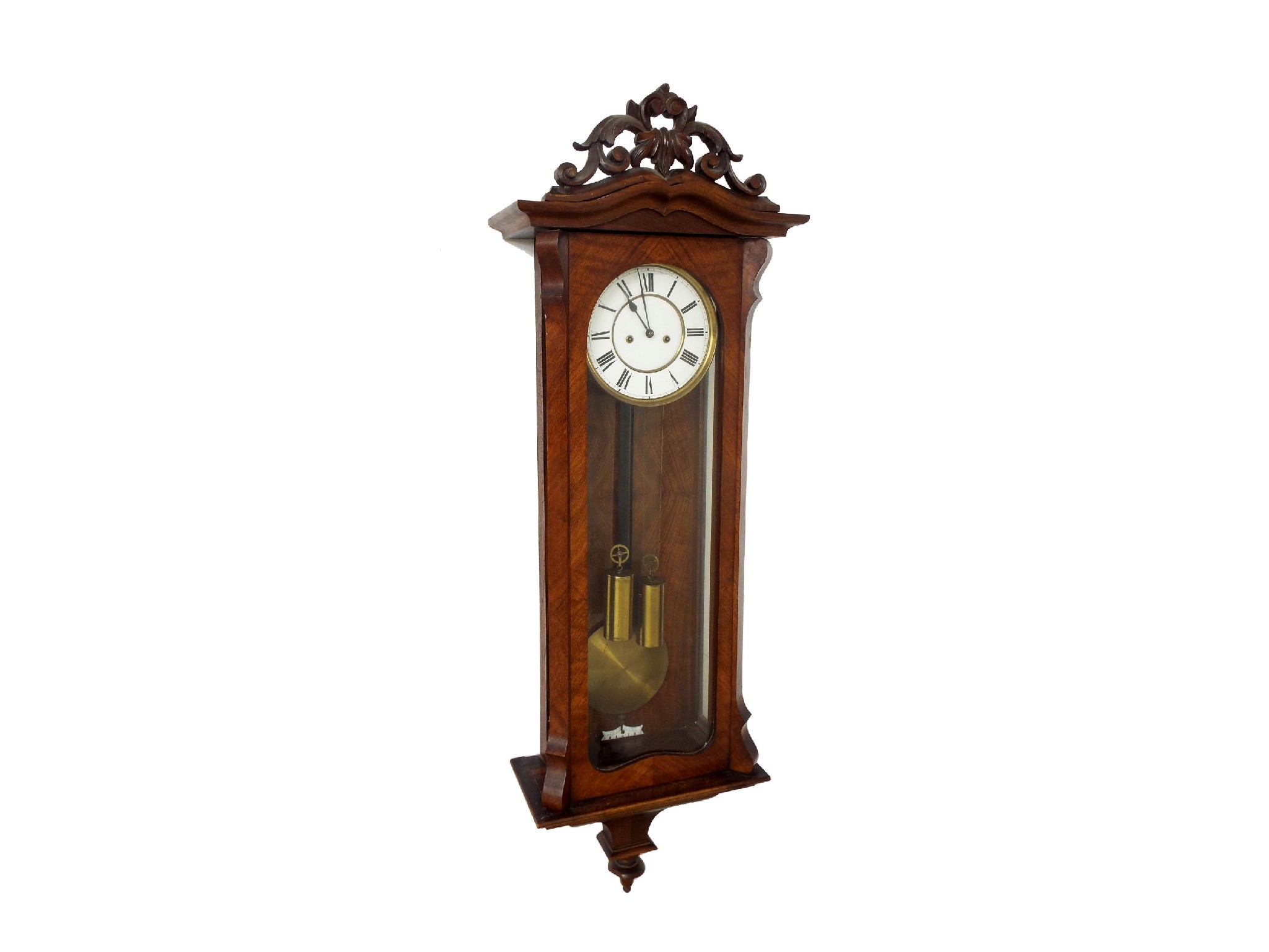 Appraisal: Walnut double weight Vienna regulator wall clock the white dial