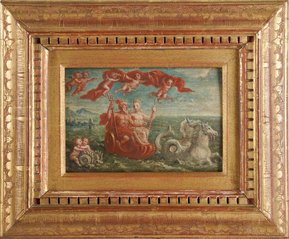 Appraisal: CONTINENTAL SCHOOL MYTHOLOGICAL SCENEoil on board unsigned Condition frame abrasion