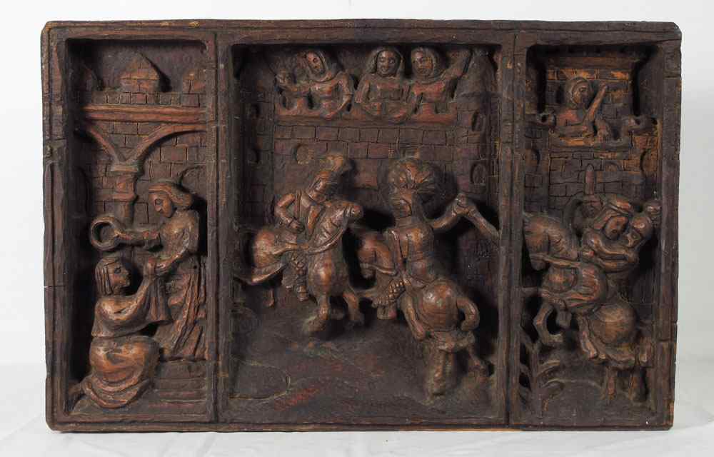 Appraisal: CARVED AFRICAN MEDIEVAL WOOD CARVING LBS '' x '' x