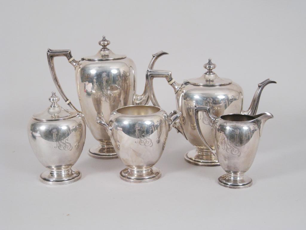 Appraisal: A Sterling five piece Tea and Coffee Service of baluster