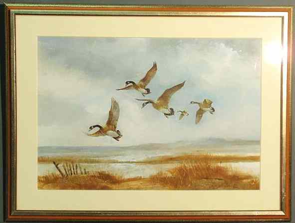 Appraisal: Watercolor painting of a Delaware Bay fall landscape with Canadian