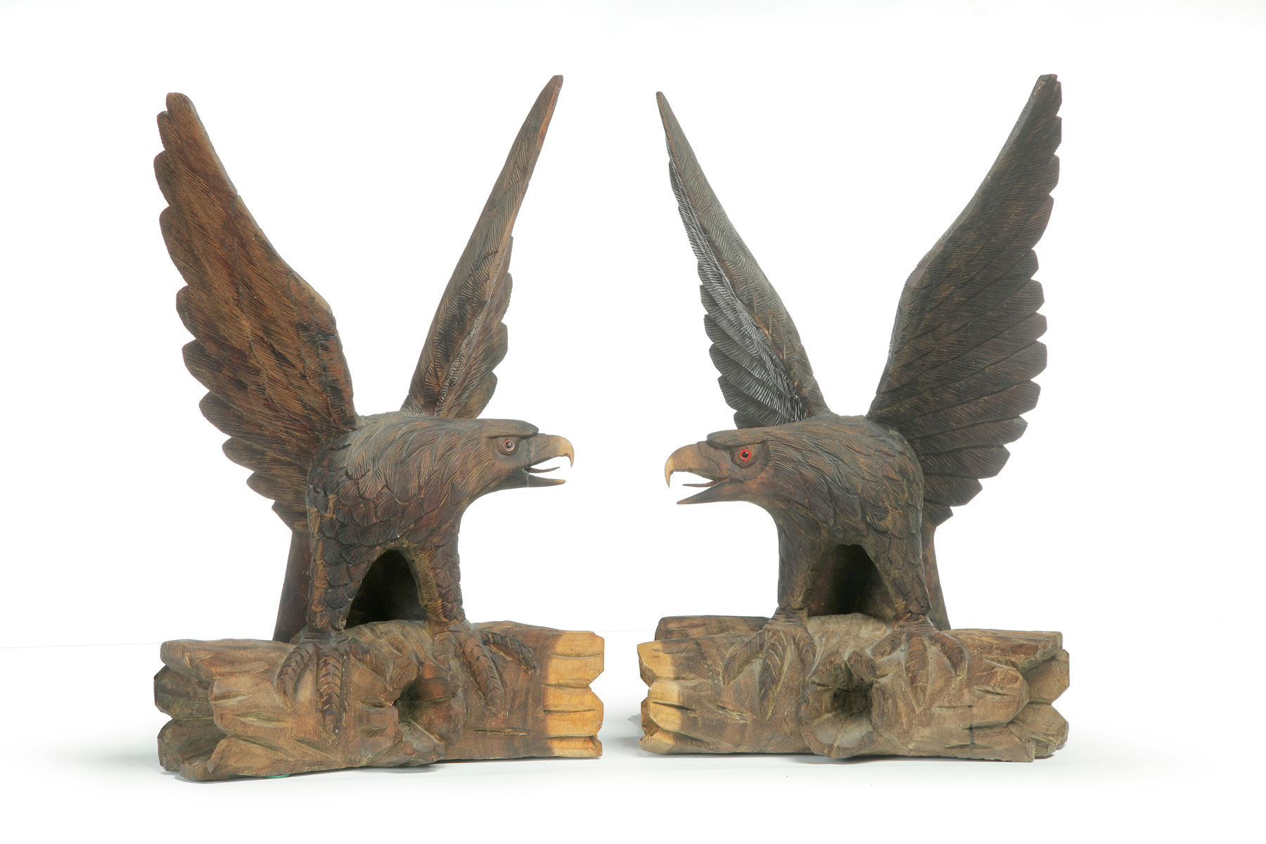 Appraisal: PAIR OF FOLKSY CARVED EAGLES Found in New York th