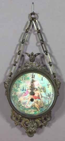 Appraisal: Attractive Bronze-Patinated Brass Pendant Circular Wall Clock in the Louis