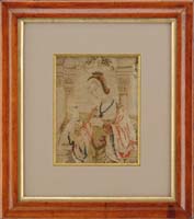 Appraisal: FRAMED PETIT-POINT PICTURE Rectangular vertical picture depicts a woman in