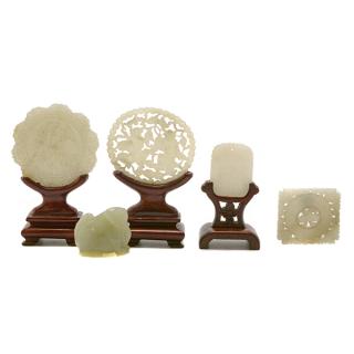 Appraisal: Five Jade Carvings cm Five Jade Carvings This group comprises