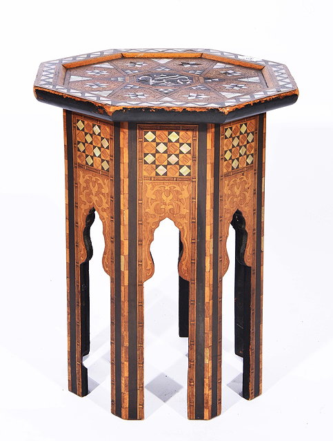 Appraisal: Syrian Damascus table th Century inlaid octagonal top with mother