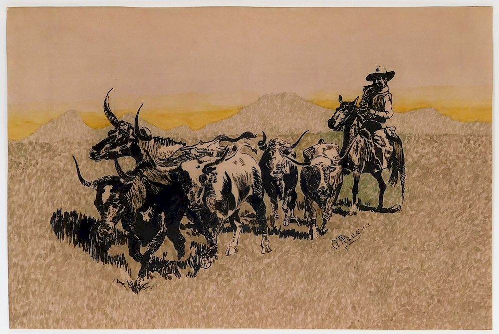 Appraisal: Otto Plaug Jr Western Cowboy Ink Drawing Otto Plaug Jr