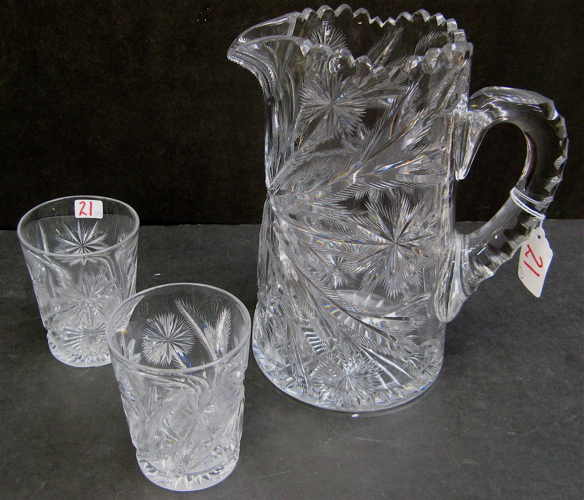 Appraisal: THREE PIECE LIBBEY SIGNED CUT CRYSTAL DRINK SET including the