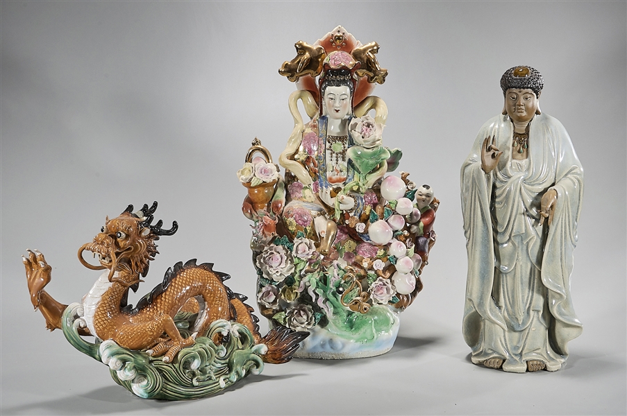 Appraisal: Three Chinese enameled porcelain pieces with figures dragon motif x